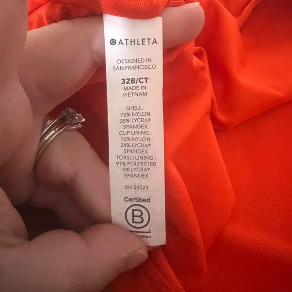Athleta Aqualuxe Ruched Tankini Top Orange Swimwear 32B/C - Image 7