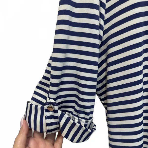 Notations Blue and White Striped Nautical Keyhole Blouse Plus Size XL - Image 4