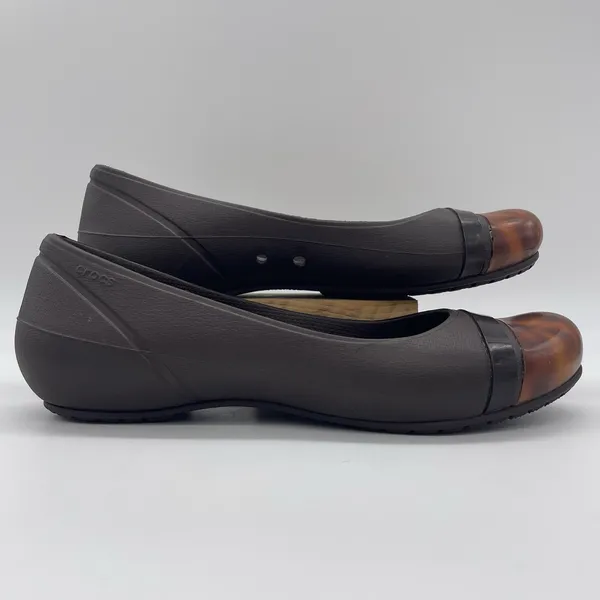 Crocs Womens 9 Shoes Ballarina‎ Flat Brown Tortoiseshell Cap Toe Marble Slip-On - Image 2