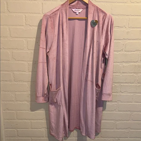 Juicy Couture robe Pink Long Cardigan with Pockets velvet velour purple small medium NEW - Image 5