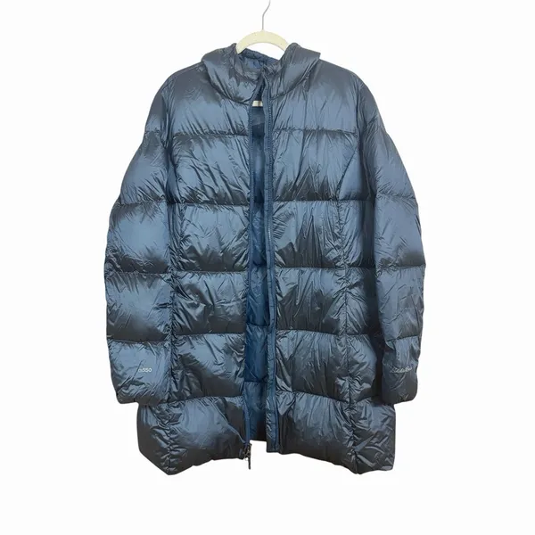 Eddie Bauer Luna Peak Women Sz XXL Down Parka Coat Blue Hooded Quilted Full Zip - Image 5