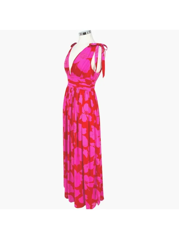 Sugarlips Caribbean Crush Descanso Pleated Maxi Dress Pink Red Size Small NWT - Image 7