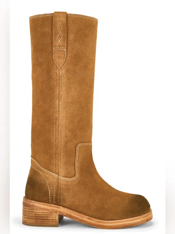 Free People Blaze Pull On Riding Boot in Toffee Suede - Image 3