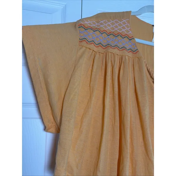Free People Embroidered Boho Peasant Top Womens Size L Orange Tassel Cotton - Image 4