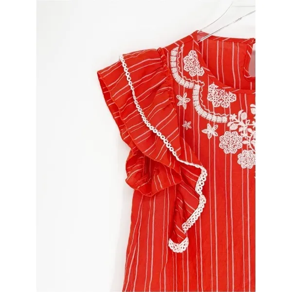THML Embroidered Ruffle Top Women's Size M Boho Blouse‎ - Image 4