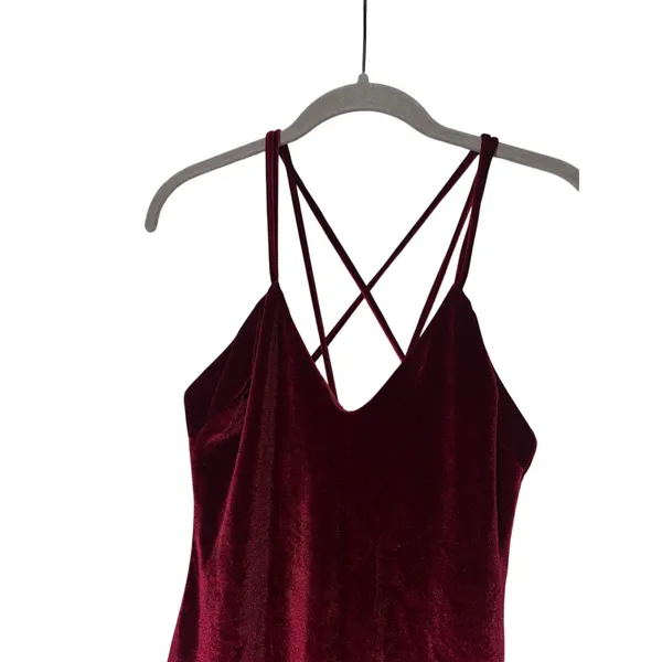 Burgundy Velvet Strappy Midi Dress - Image 2