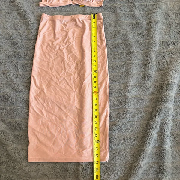 Daisy Pink 2 Piece Set Skirt & Bralette Small Satin Stretch Midi Skirt Matching Set - Image 6