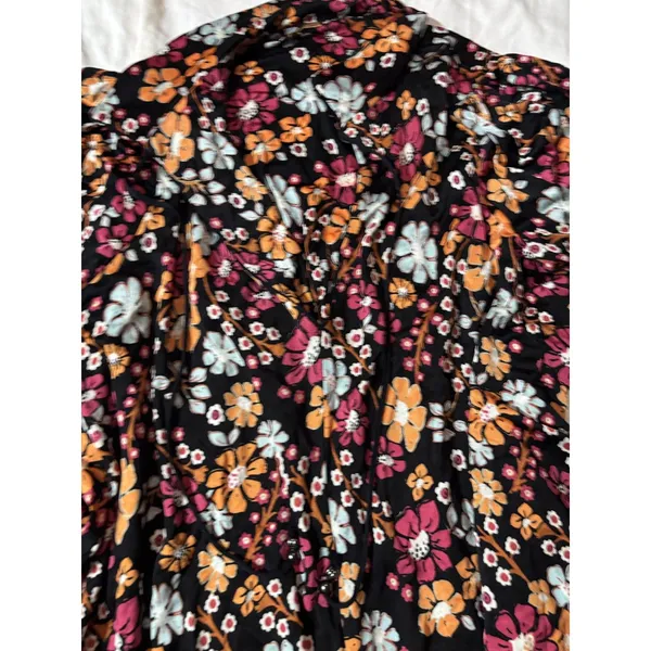 Free People Black Floral Boho Mini Dress Size Small Long Sleeve Tie Neck - Image 2