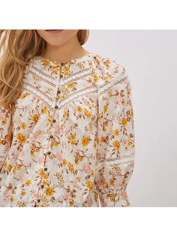 Anthropologie Harmony Lace Floral White Peasant Boho Blouse Top size medium - Image 2