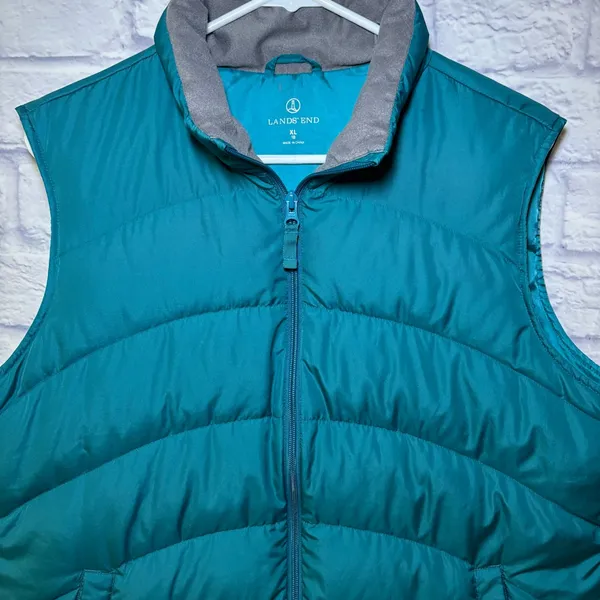 Lands End Turquoise Puffer Vest Down Feather Quilted Zip Up Womens XL 18 Outdoor - Image 2