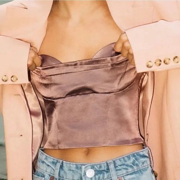 NWT Zara Satin Bandeau Mauve Rose Pleated Strapless Crop Top Size Medium - Image 3