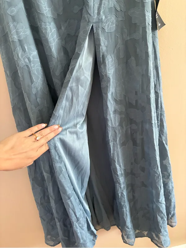 Lulus Garden of Romance Dusty Blue Floral Burnout Strapless Maxi Dress Medium - Image 9