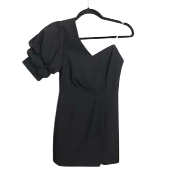 Do+Be NWT One Shoulder Mini Black Dress Puff Sleeve,‎ L - Image 2