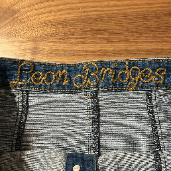 Wrangler Leon Bridges All Over Laser Denim Mini Skirt Women’s Small - Image 3