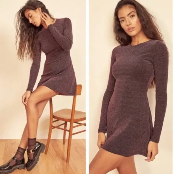 Reformation NWT Riley Mini Skater Fit & Flare‎ Dress in Blush Sparkle Metallic M - Image 3