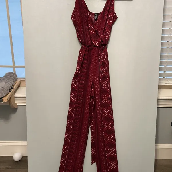 rue21 Womens Jumpsuit Red Geometric Tribal Print Wide Leg Medium - Image 3