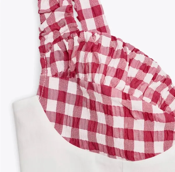 ZARA Gingham Corset Top - Oyster White - Image 5