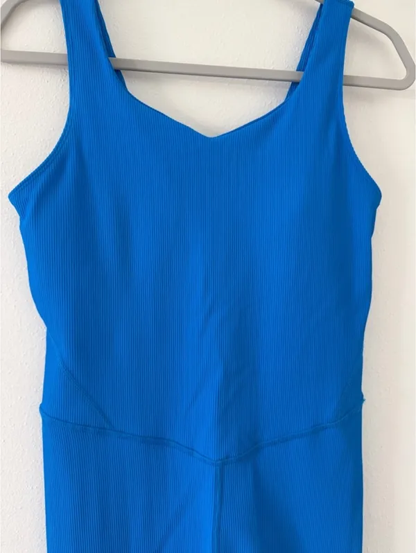 NWT-Rae Mode Ribbed Fitted V-Neck Jumpsuit 7/8 Length Sonic Blue size Large - Image 3