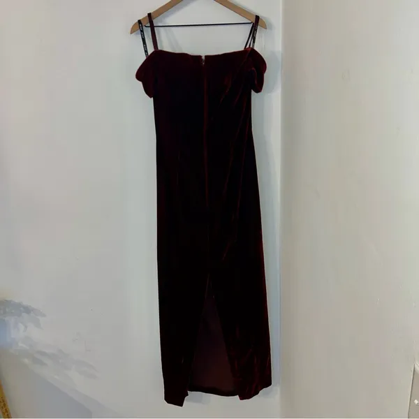 Vintage 80s/90s Zum Zum Velvet Gown Burgundy Sweetheart / off the shoulder 13-14 - Image 7