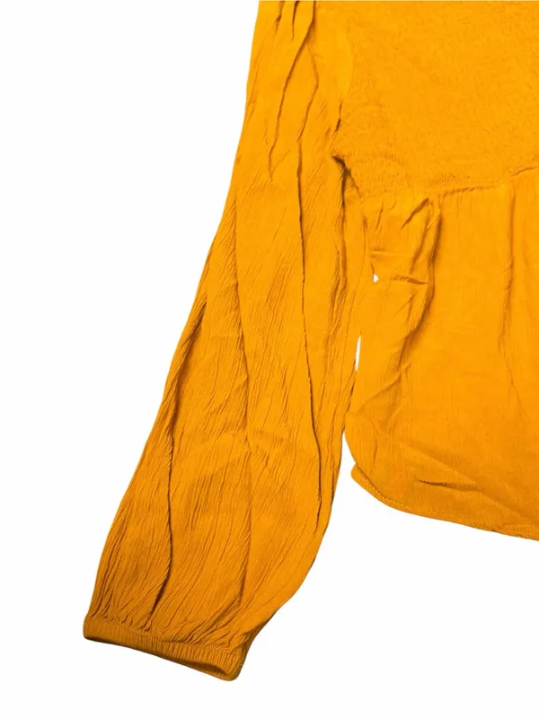 Sonoma Mustard Yellow Smocked Babydoll Peasant Blouse Large Boho Hippie - Image 6