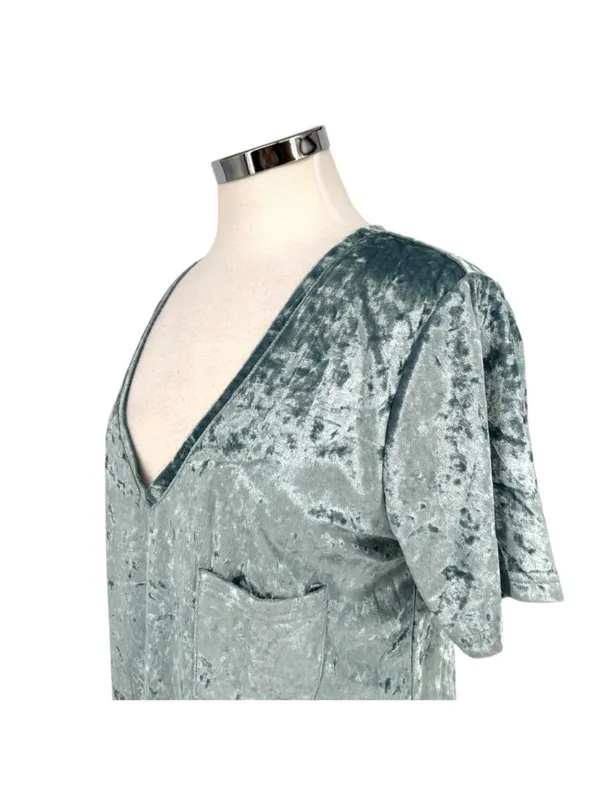 POL Jen Crushed Velvet Short Sleeve Tee Blue Sage Size Large Boho Retro Casual - Image 4