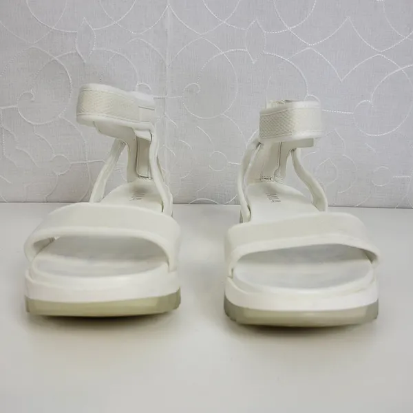 MIA Women's Ellyson Sandals 6.5 White Leather Casual Ankle Strap Flat Back Zip - Image 8