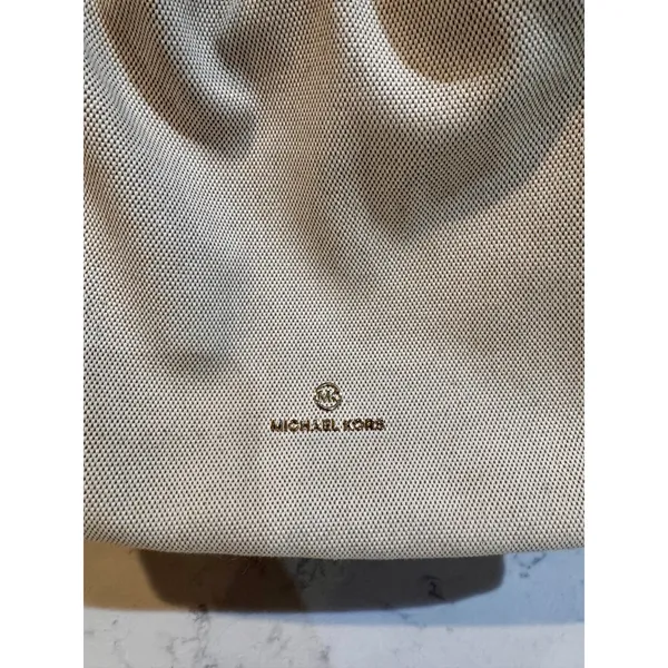 Michael Kors Montauk canvas shoulder bag cream fabric brown leather handles Y2K - Image 2