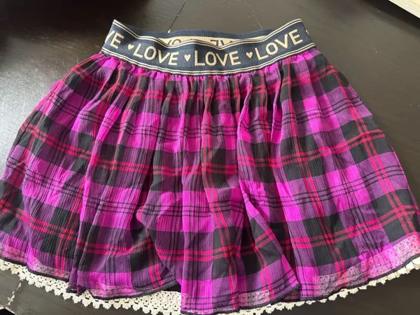 Jessica Simpson Purple and Black Plaid Mini Skirt with Lace Trim - Image 5