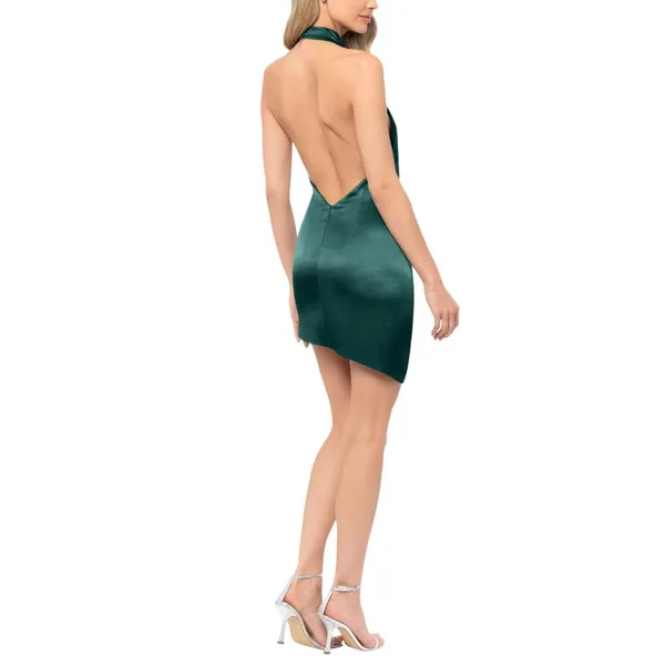 Blondie Nites Womens Juniors Satin Open-Back Halter Dress BC146 Hunter Green 17 - Image 7