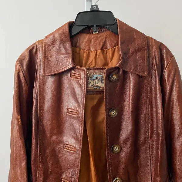 Villa Nappali Leather Distressed Rugged Blazer‎ Jacket 12 Brown Outerwear Coat - Image 2
