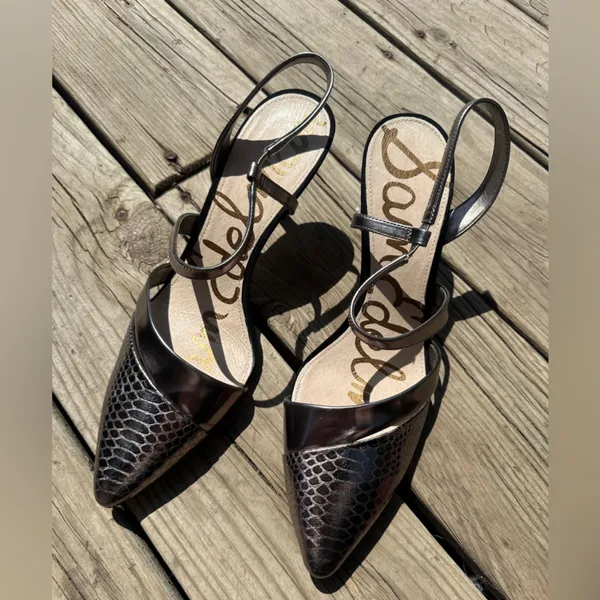 Sam Edelman Otello Metallic Silver Snakeskin Leather Pointed Stilettos, Size 10 - Image 7