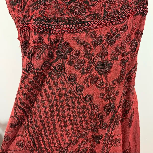 Vintage Step In Style Red & Black Embroidered Dress - Image 7