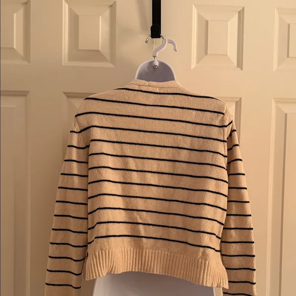 MOD REF Striped Beige Cropped Knit Cardigan Sweater - Image 3