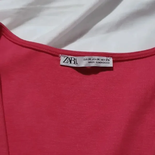 Zara Pink deep v-neck Short-Sleeve Coquette Feminine fit and flare dress - Image 3
