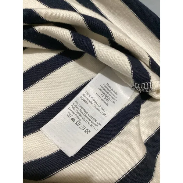 J. Crew Classic Mariner Cloth Boatneck T-Shirt in Stripe Beige Navy Blue S - Image 7