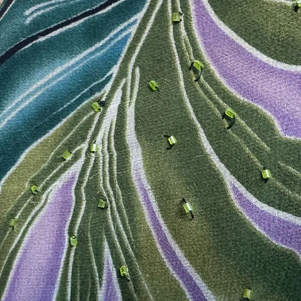 Y2K Vintage Silk Floral Beaded Skirt M Boho Lined Midi New York City Design Co - Image 4