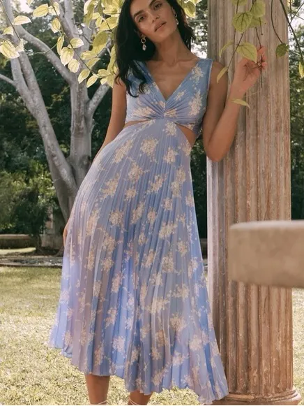 Abercrombie A&F Giselle Pleated Blue Cutout Dress XSP - Image 12