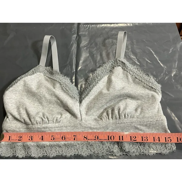 Aerie Ribbed Lace Trim Bralette Women's XL Gray Wireless Adjustable Straps NWT - Image 3