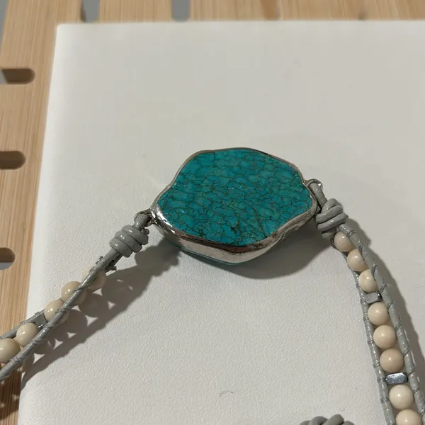 Handmade Bohemian Beaded and Faux Turquoise Healing Wrap Bracelet - Image 4