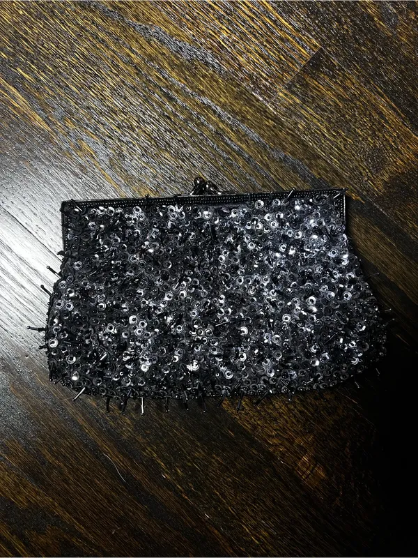 Lancôme Vintage Black Sequin and Beaded Evening Bag/Clutch with Crossbody Strap - Image 10