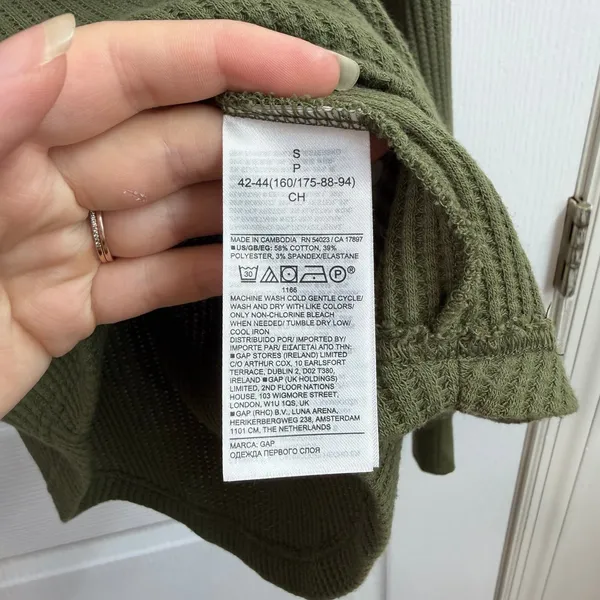 GAP Women's Green Waffle Knit Long Sleeve Henley cotton stretch casual shirt S - Image 5