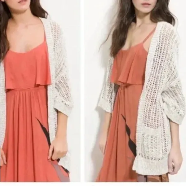 FREE PEOPLE‎ Gone Fishing Open Knit Cardigan Size XS Oversized EUC - Image 3