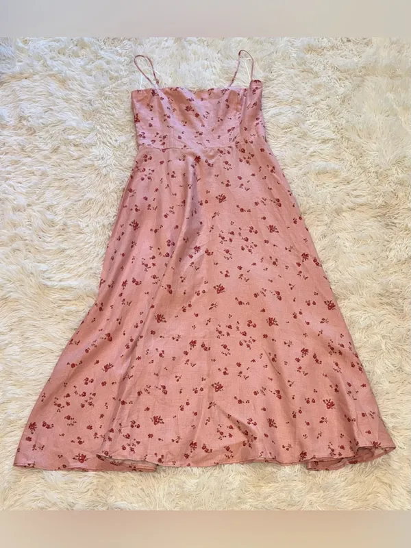 NEW Reformation Monette Noelia floral Linen Pink Maxi Dress sz 12 - Image 5