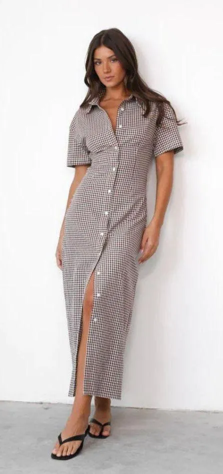 NWT Charcoal Clothing Lua Maxi Dress (Choc Gingham) Size 4 - Image 4