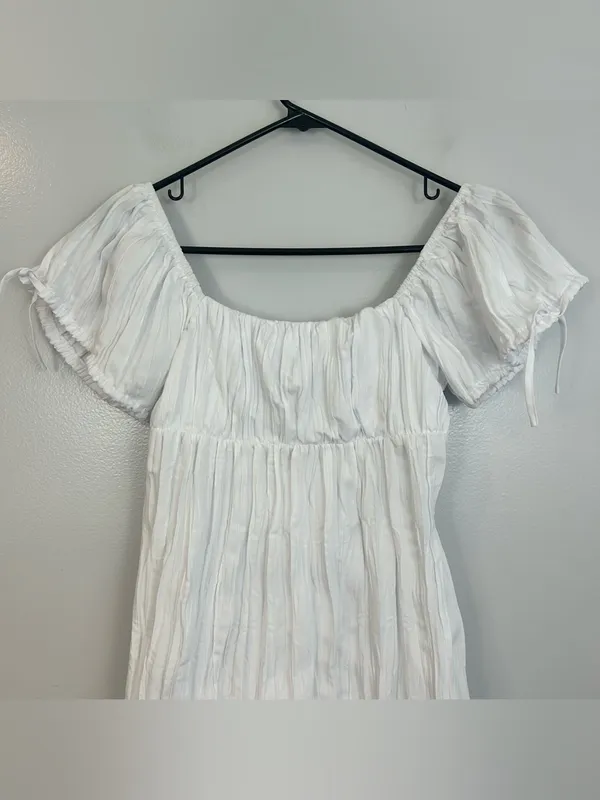 Kimchi Blue White Pleated Short Sleeve Bow Back Babydall Mini Dress Size XS - Image 4