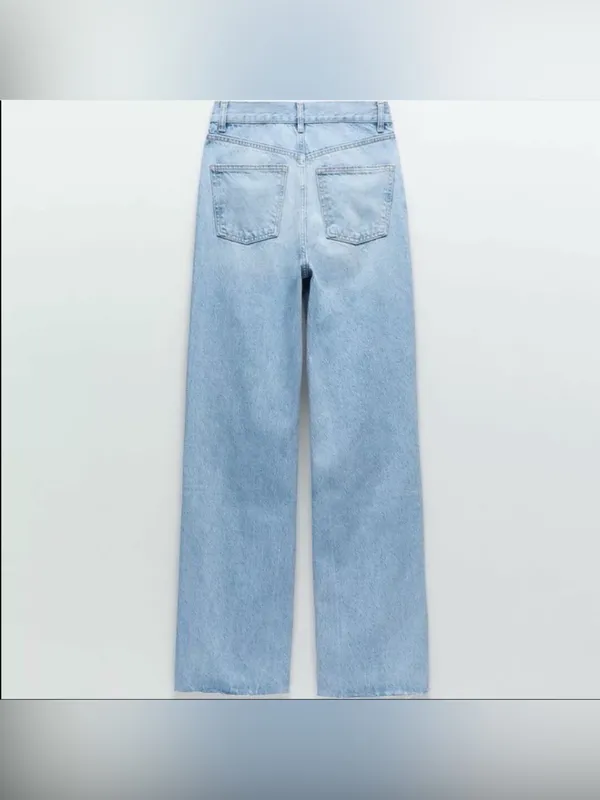 Zara Hi-Rise Wide Leg Distressed Jeans Size 4 - Image 4