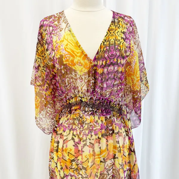 Steve Madden Womens XS/S‎ Cover Up Maxi Dress Kimono Sleeve Semi-Sheer Flowy - Image 4