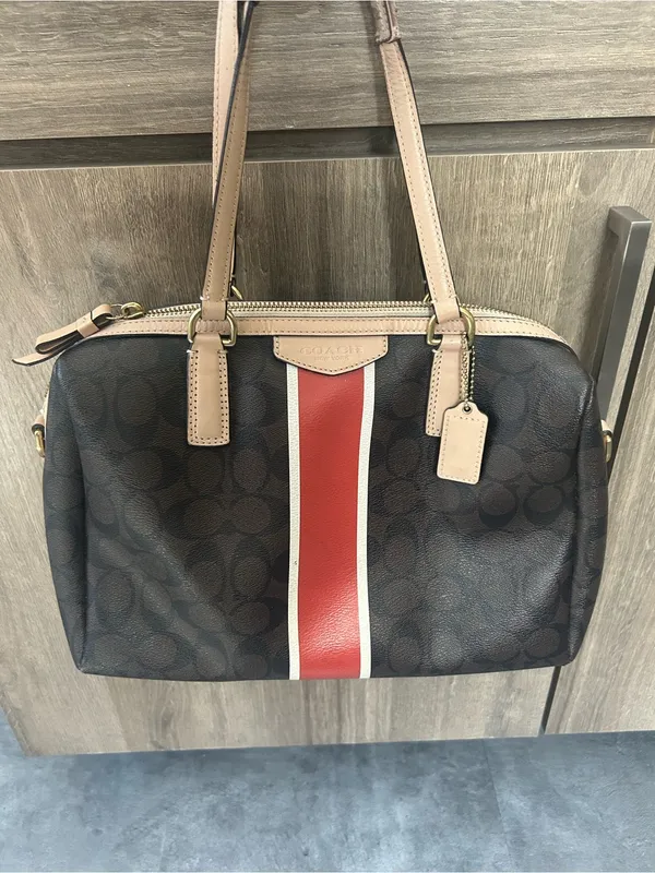 Coach Nancy Satchel Signature Brown Logo Print Purse Bag EUC - Image 3