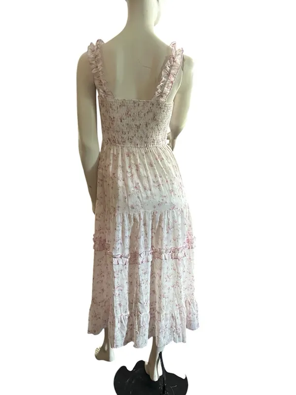 Scarlet Darkness Floral Smocked Summer Dress Pink/White Size Small NWT - Image 7