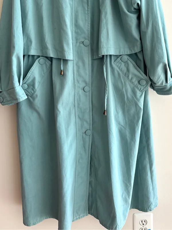 Carina Exclusive Women’s Vintage Turquoise Trench Coat, Size XL - Image 3